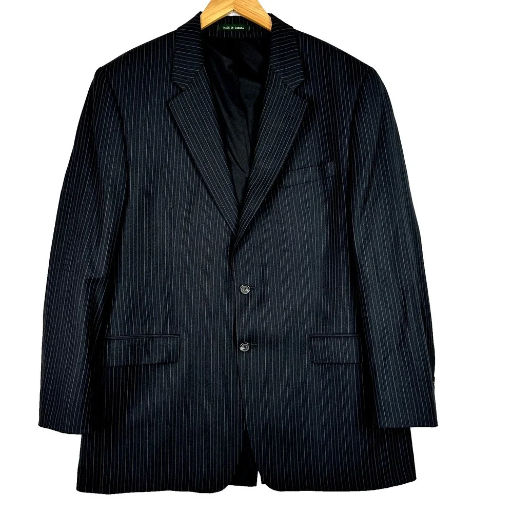 Lauren Ralph Lauren 48L Wool Blazer Mens Black Pinstripe Sport Coat Long Jacket